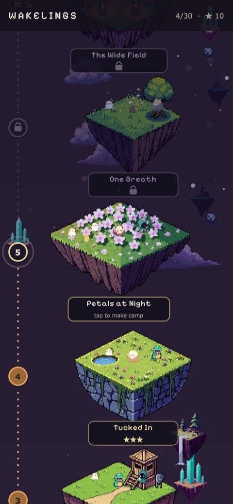 The campaign map — floating islands in a night sky
