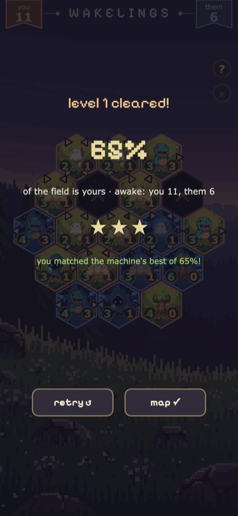 Level cleared screen with three stars